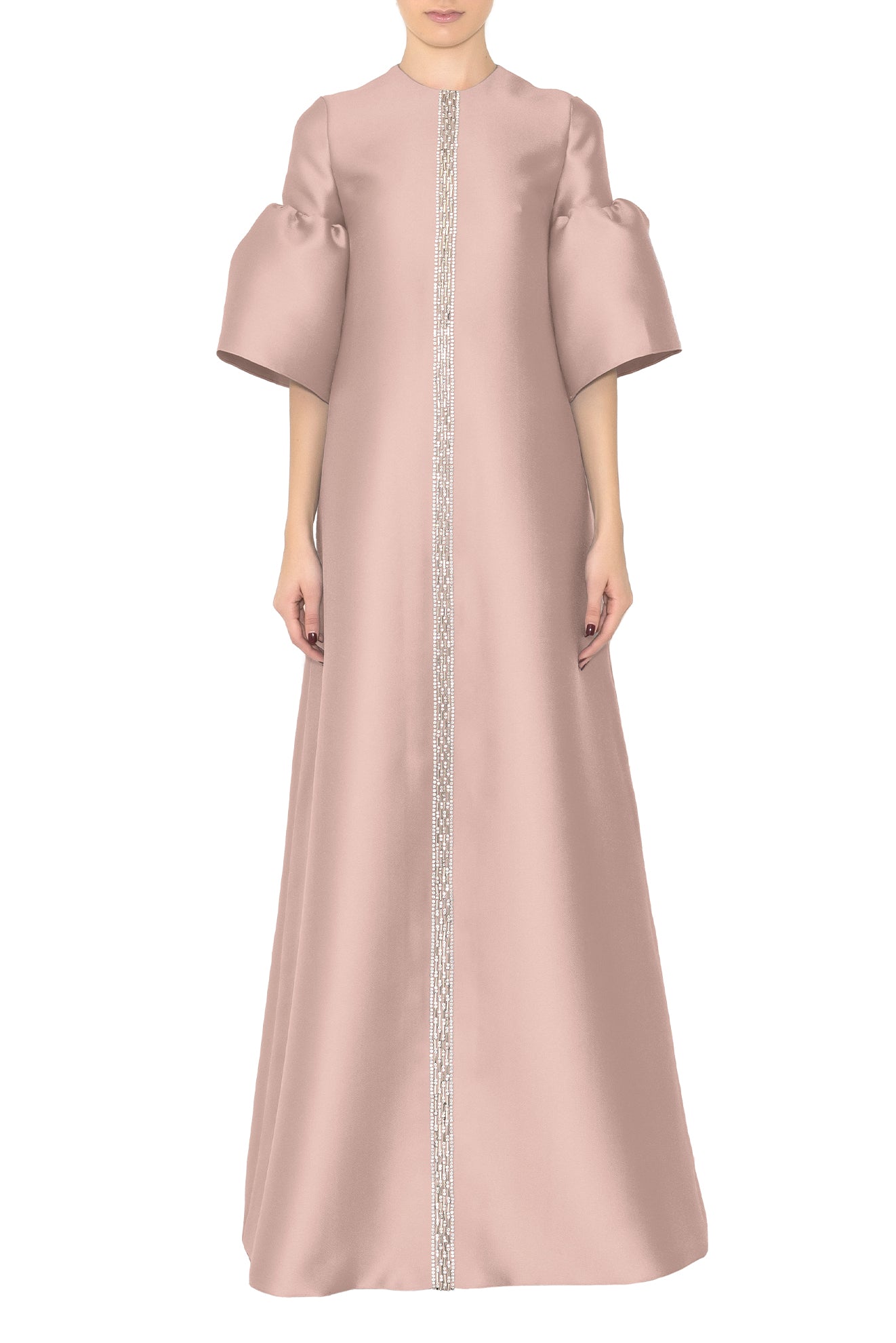 SHORT BELL SLEEVE DRESS WITH CENTER EMBROIDERY DETAIL