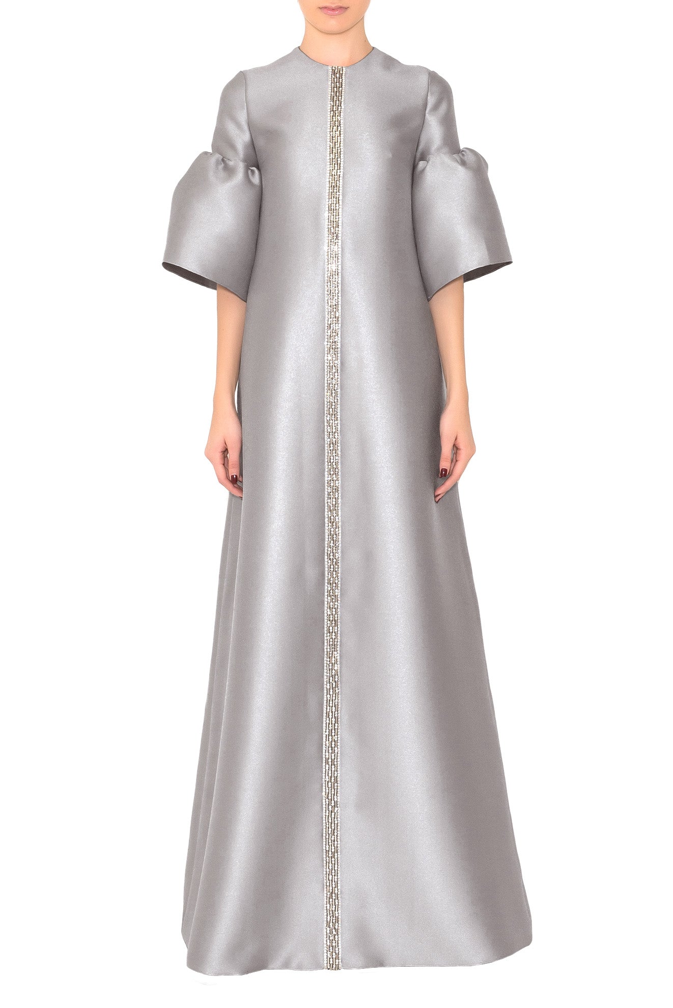 SHORT BELL SLEEVE DRESS WITH CENTER EMBROIDERY DETAIL