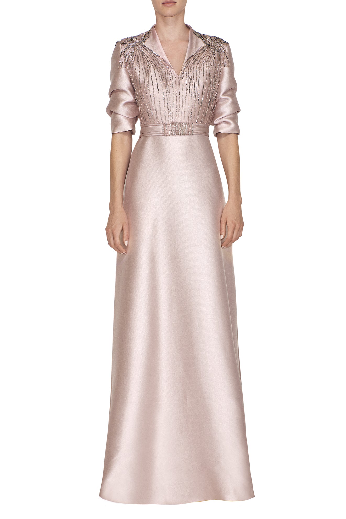 V-NECK CAFTAN WITH EMBROIDERED BUST