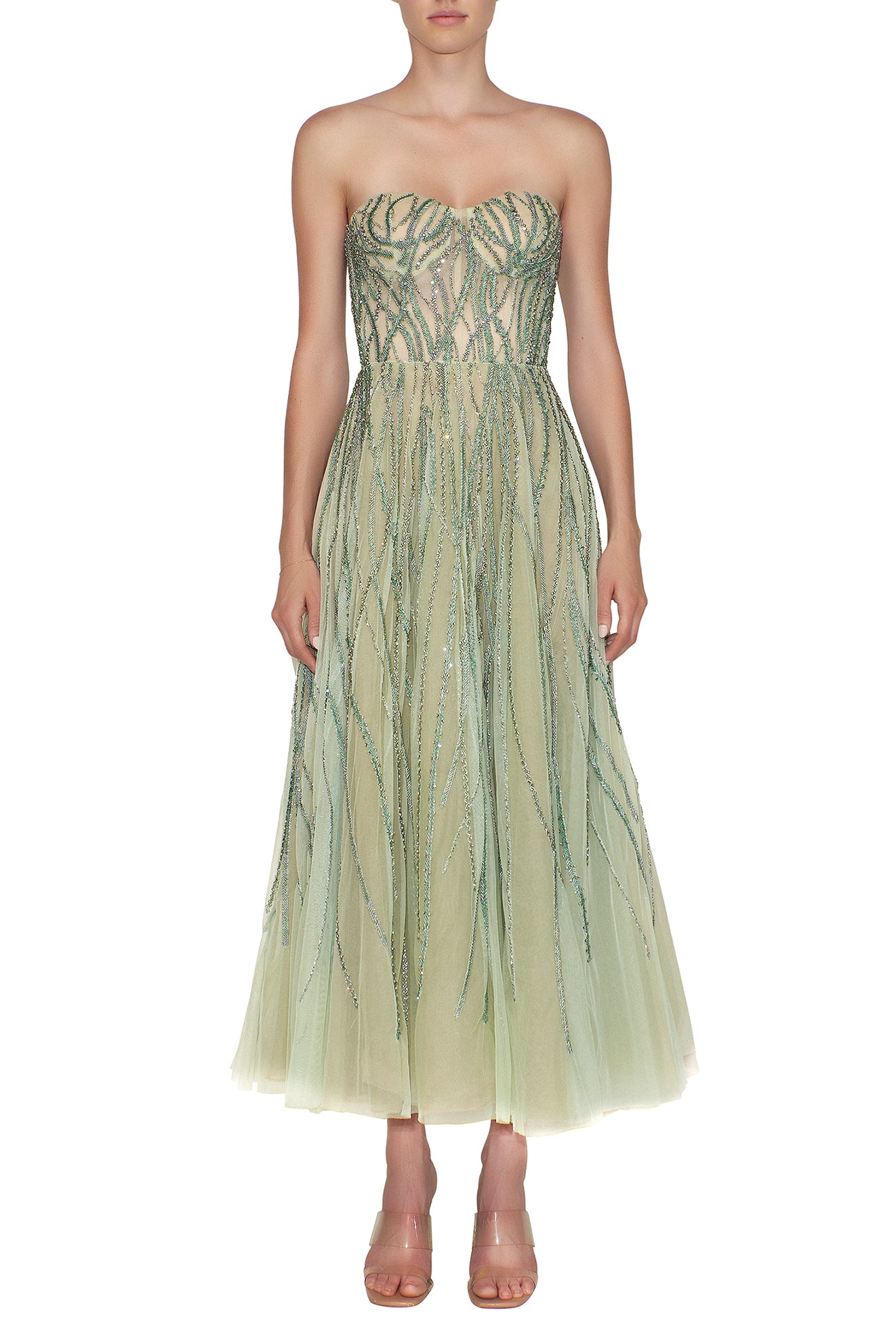 STRAPLESS COCKTAIL DRESS WITH ALL OVER EMBROIDERY