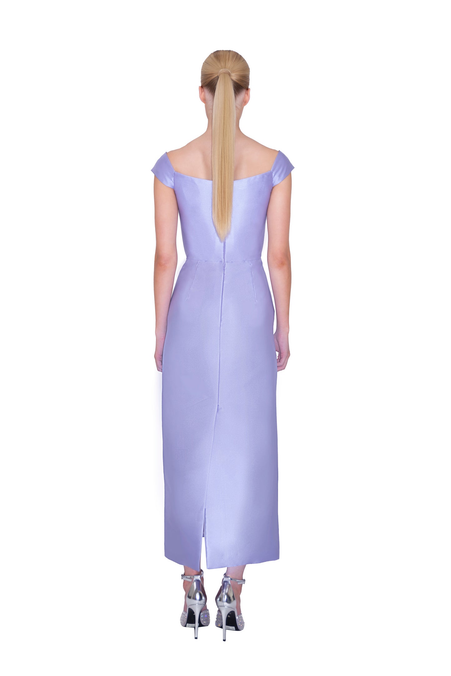 CAP SLEEVED PENCIL MIDI DRESS WITH EMBELLISHED RIBBON TRIMS