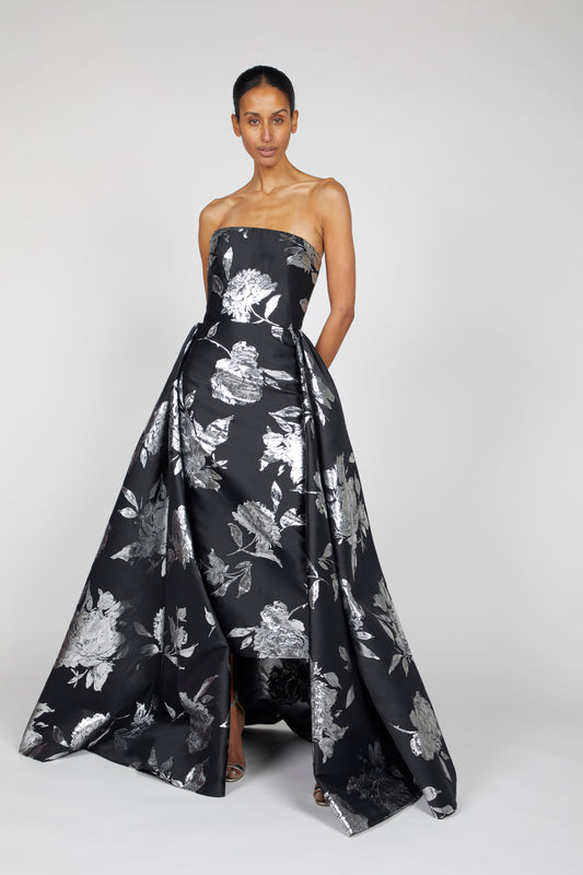 METALLIC MIDI DRESS WITH DETACHABLE OVERSKIRT (PRE-ORDER 4 WEEKS DELIVERY)