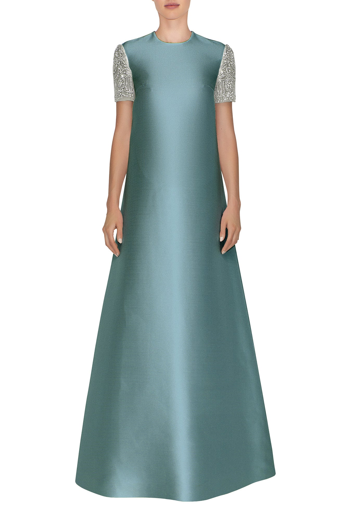 SHORT EMBROIDERED CAP SLEEVE A-LINE DRESS