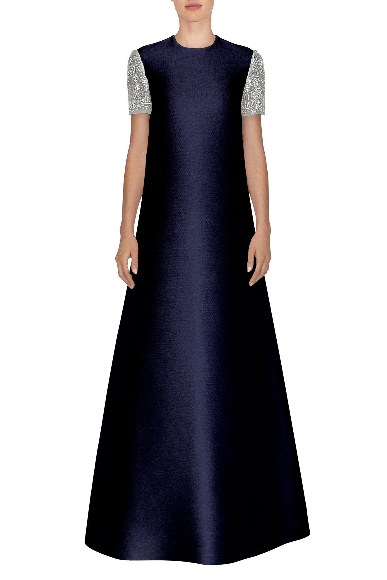 SHORT EMBROIDERED CAP SLEEVE A-LINE DRESS