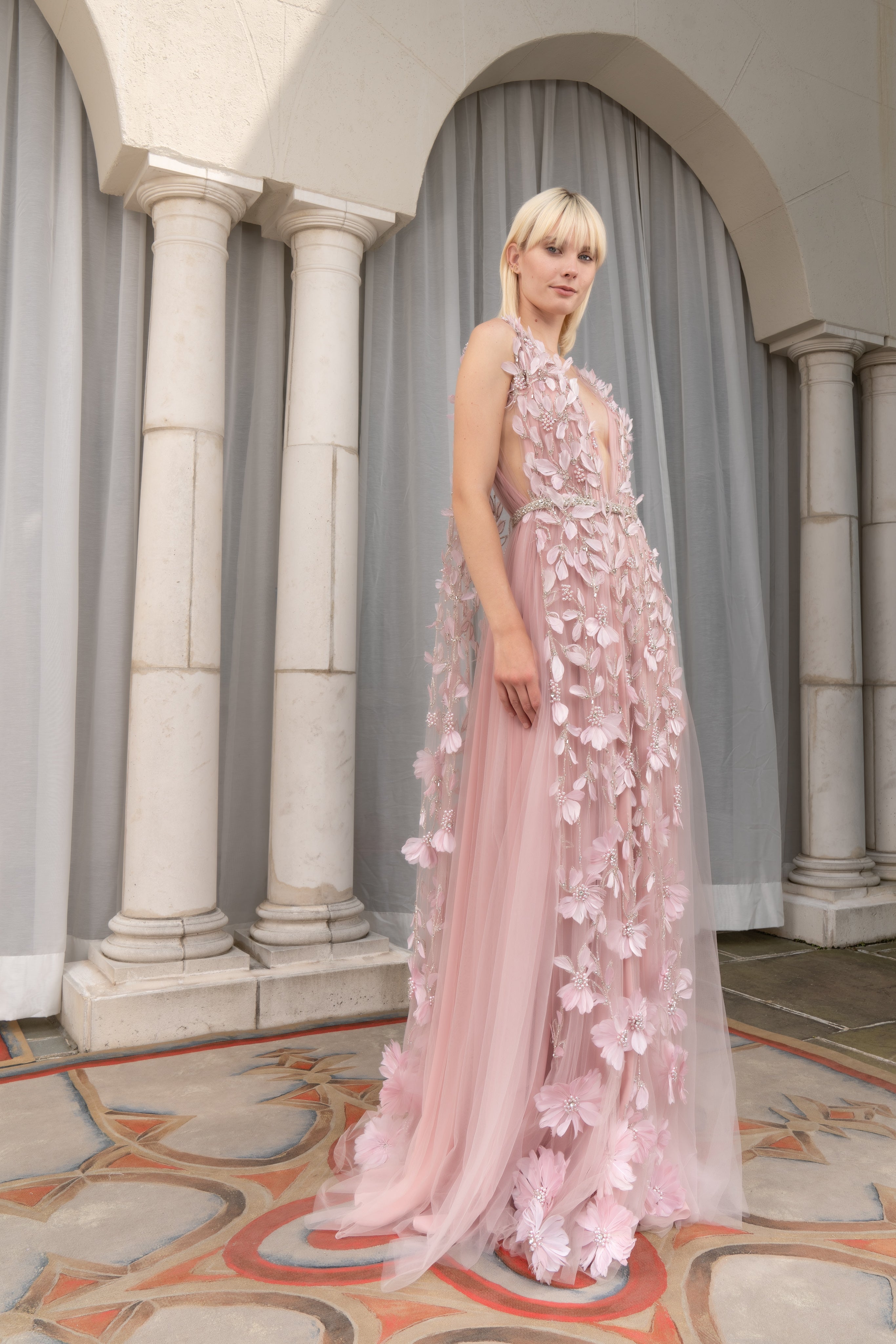 reem acra pink dress Bubble Sleeve Gown - Stawberry