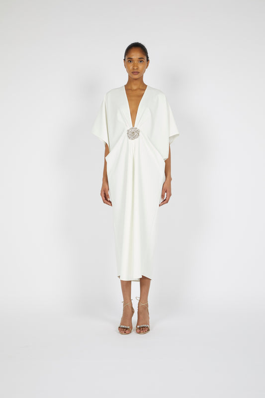 V-NECK MIDI CREPE KAFTAN (PRE-ORDER 6 WEEKS DELIVERY)