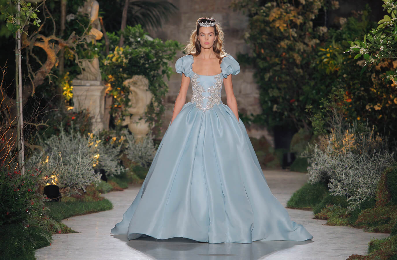 reem acra blue wedding dress reem acra spring 2018 bridal strapless straight across full embellishment blue color princess ball gown wedding dress chapel train (24couture) mv -- Reem Acra Spring 2018 Wedding Dresses #bluegown #ballgown