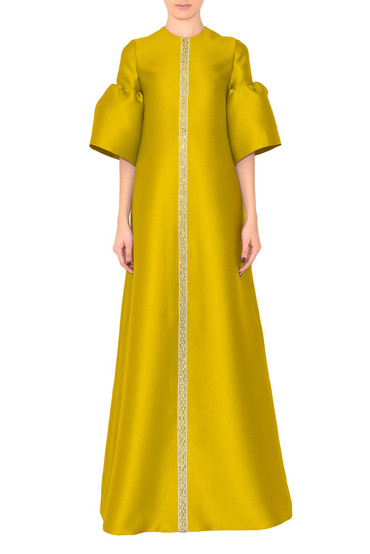 SHORT BELL SLEEVE DRESS WITH CENTER EMBROIDERY DETAIL