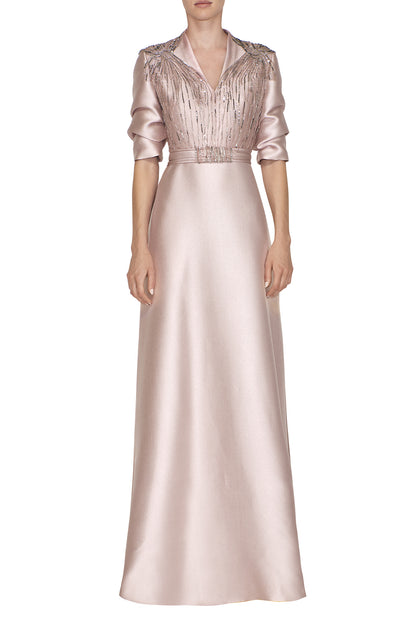 V-NECK CAFTAN WITH EMBROIDERED BUST