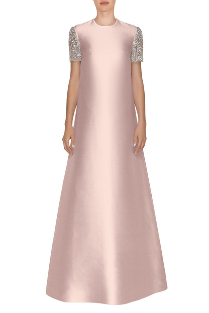 SHORT EMBROIDERED CAP SLEEVE A-LINE DRESS
