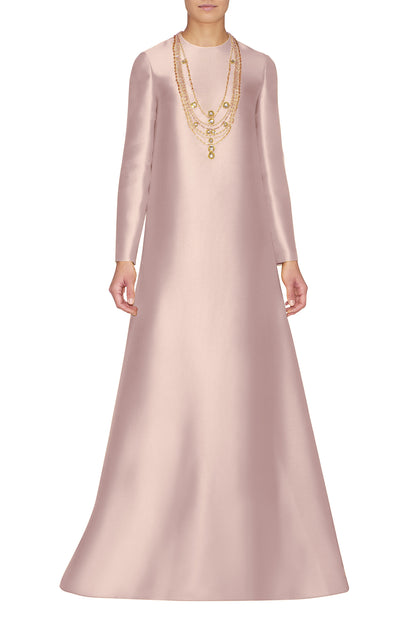 SLIM LONG SLEEVE DRESS WITH EMBROIDERED NECKLACE DETAIL