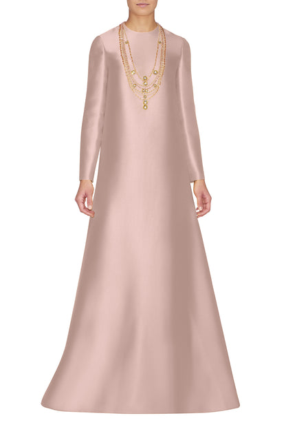 SLIM LONG SLEEVE DRESS WITH EMBROIDERED NECKLACE DETAIL
