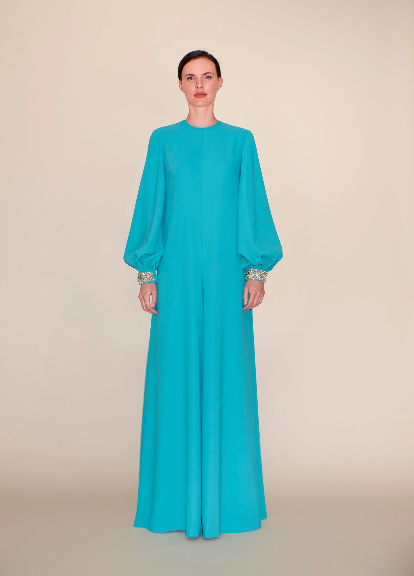 WIDE-LEG CREPE JUMPSUIT WITH BEADED CUFFS | FINAL SALE