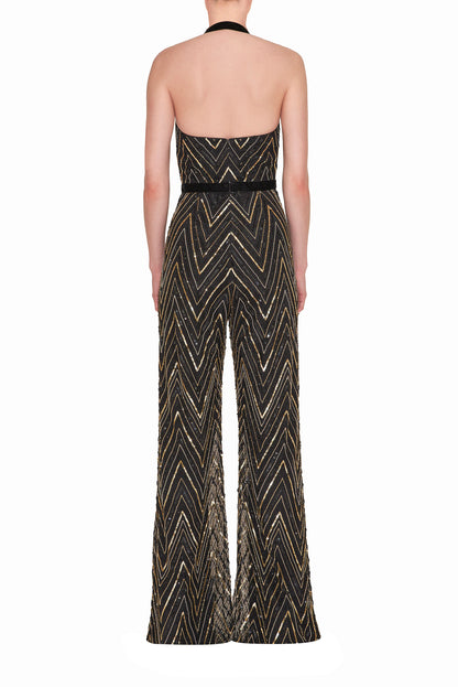 BEADED JUMPSUIT WITH HALTER STRAP