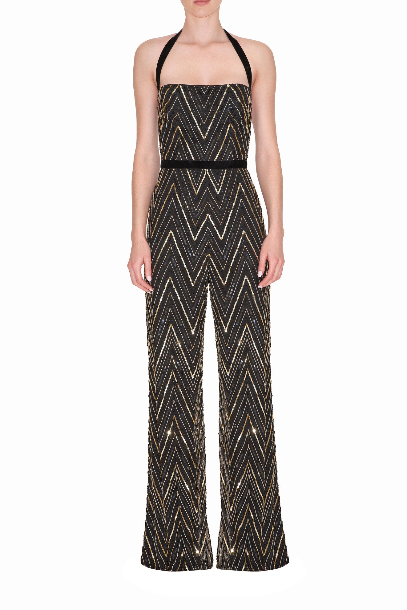 BEADED JUMPSUIT WITH HALTER STRAP