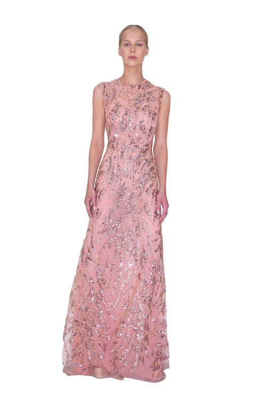 SLEEVELESS SEQUIN AND BEADED TULLE A-LINE GOWN (PRE-ORDER 8 WEEKS DELIVERY)