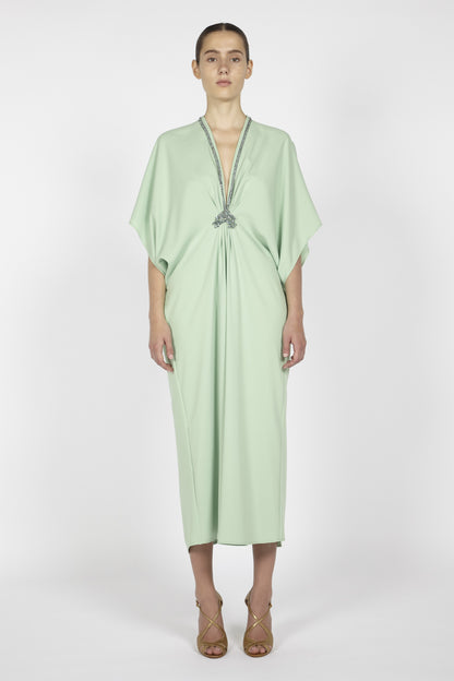 CREPE KAFTAN WITH EMBROIDERED DETAIL