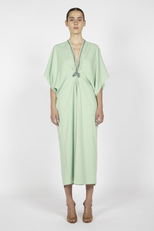 CREPE KAFTAN WITH EMBROIDERED DETAIL