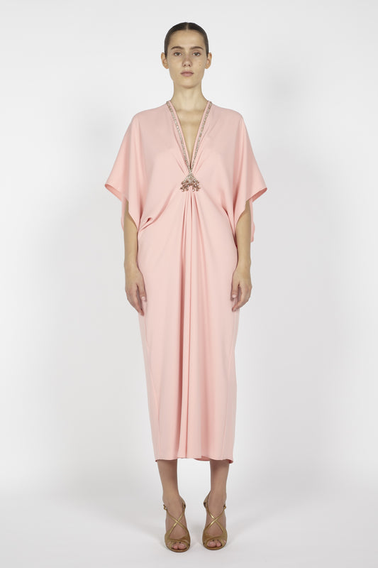 CREPE KAFTAN WITH EMBROIDERED DETAIL