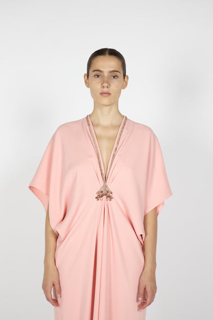 CREPE KAFTAN WITH EMBROIDERED DETAIL