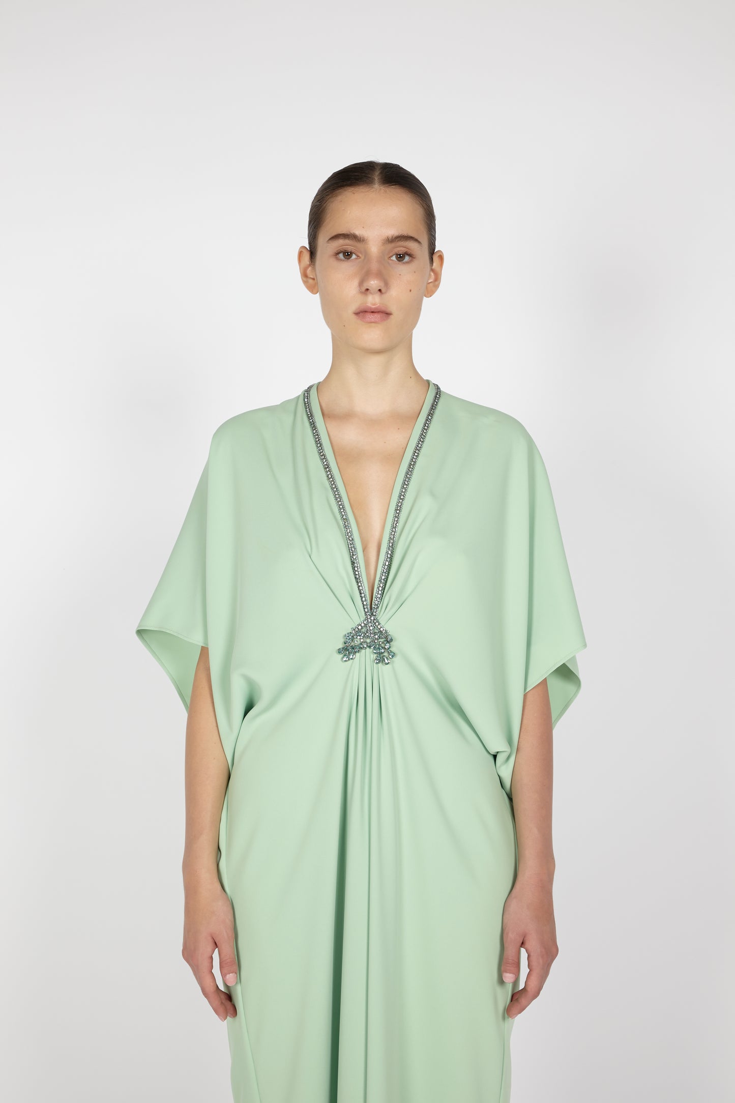 CREPE KAFTAN WITH EMBROIDERED DETAIL