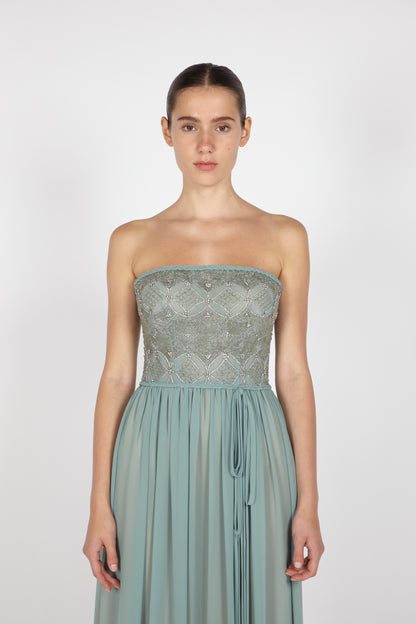 CHIFFON GOWN WITH EMBROIDERED BODICE