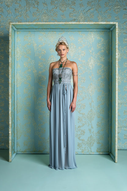 CHIFFON GOWN WITH EMBROIDERED BODICE