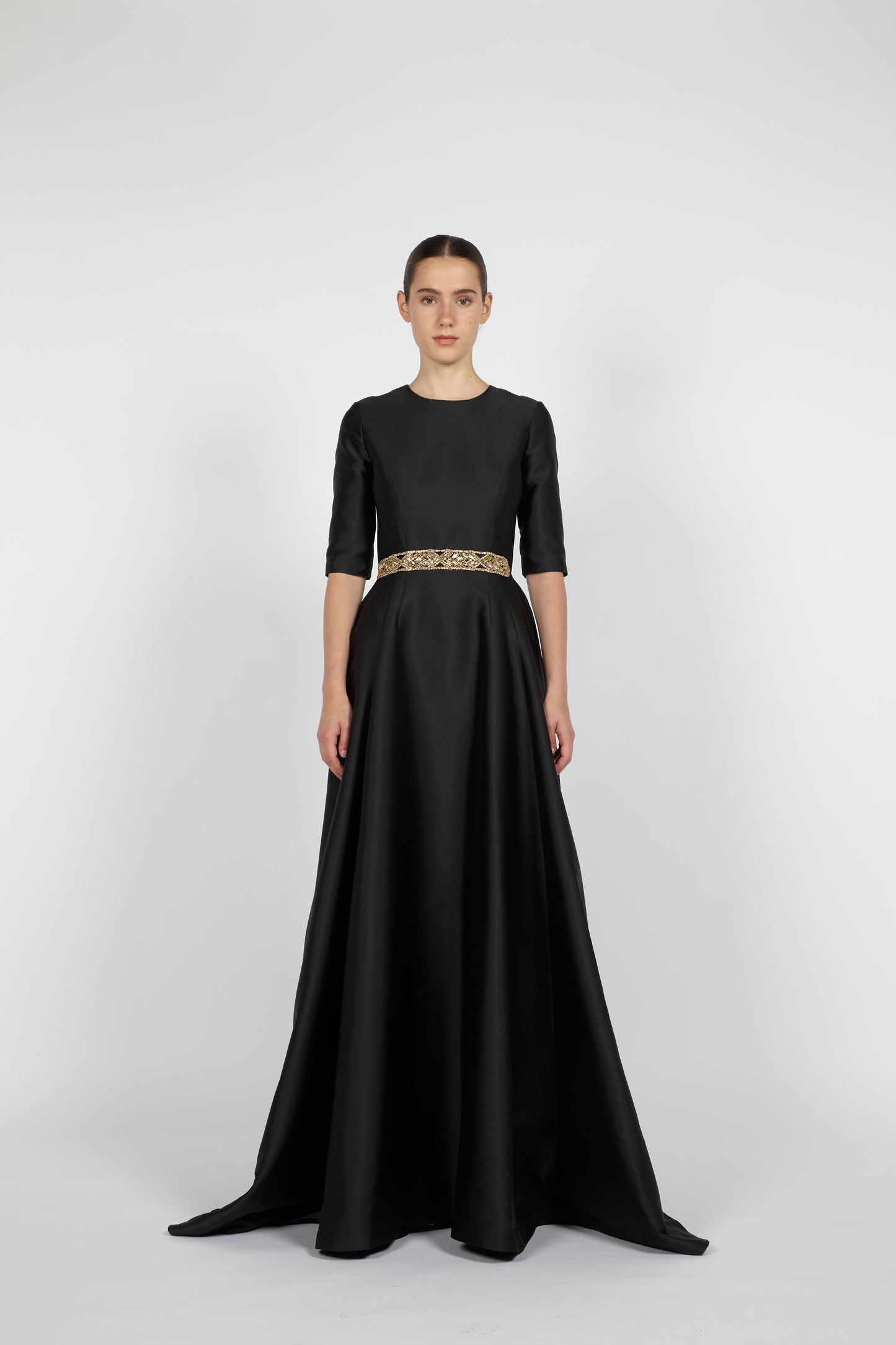 MIKADO GOWN WITH WAIST EMBROIDERY