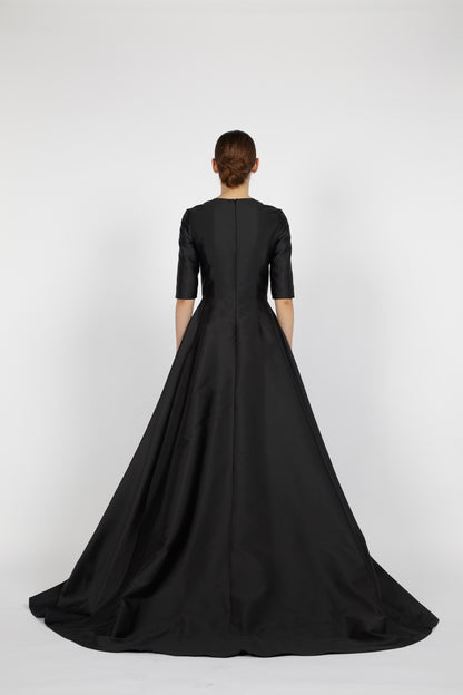 MIKADO GOWN WITH WAIST EMBROIDERY