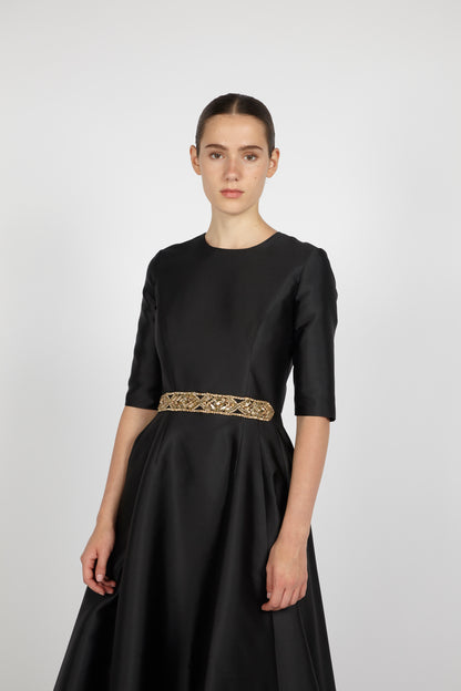 MIKADO GOWN WITH WAIST EMBROIDERY