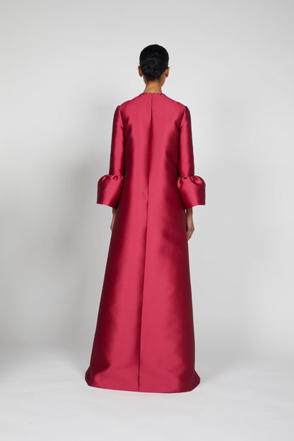 TRUMPET SLEEVED DRESS WITH EMBROIDERY