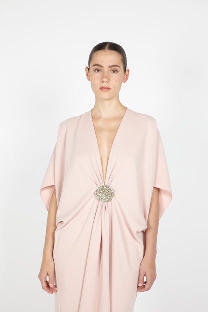 MIDI CREPE KAFTAN W/ EMBROIDERED DETAIL
