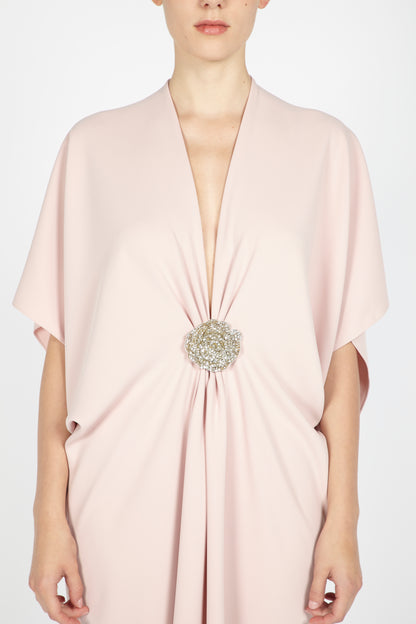 MIDI CREPE KAFTAN W/ EMBROIDERED DETAIL
