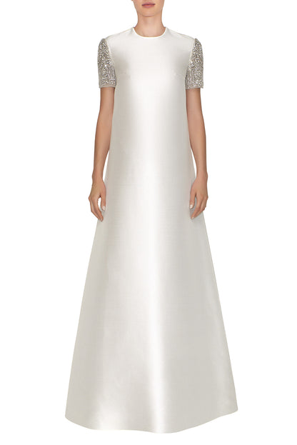 SHORT EMBROIDERED CAP SLEEVE A-LINE DRESS