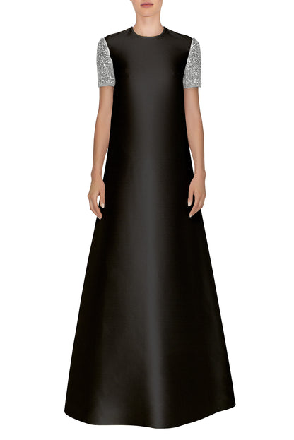 SHORT EMBROIDERED CAP SLEEVE A-LINE DRESS