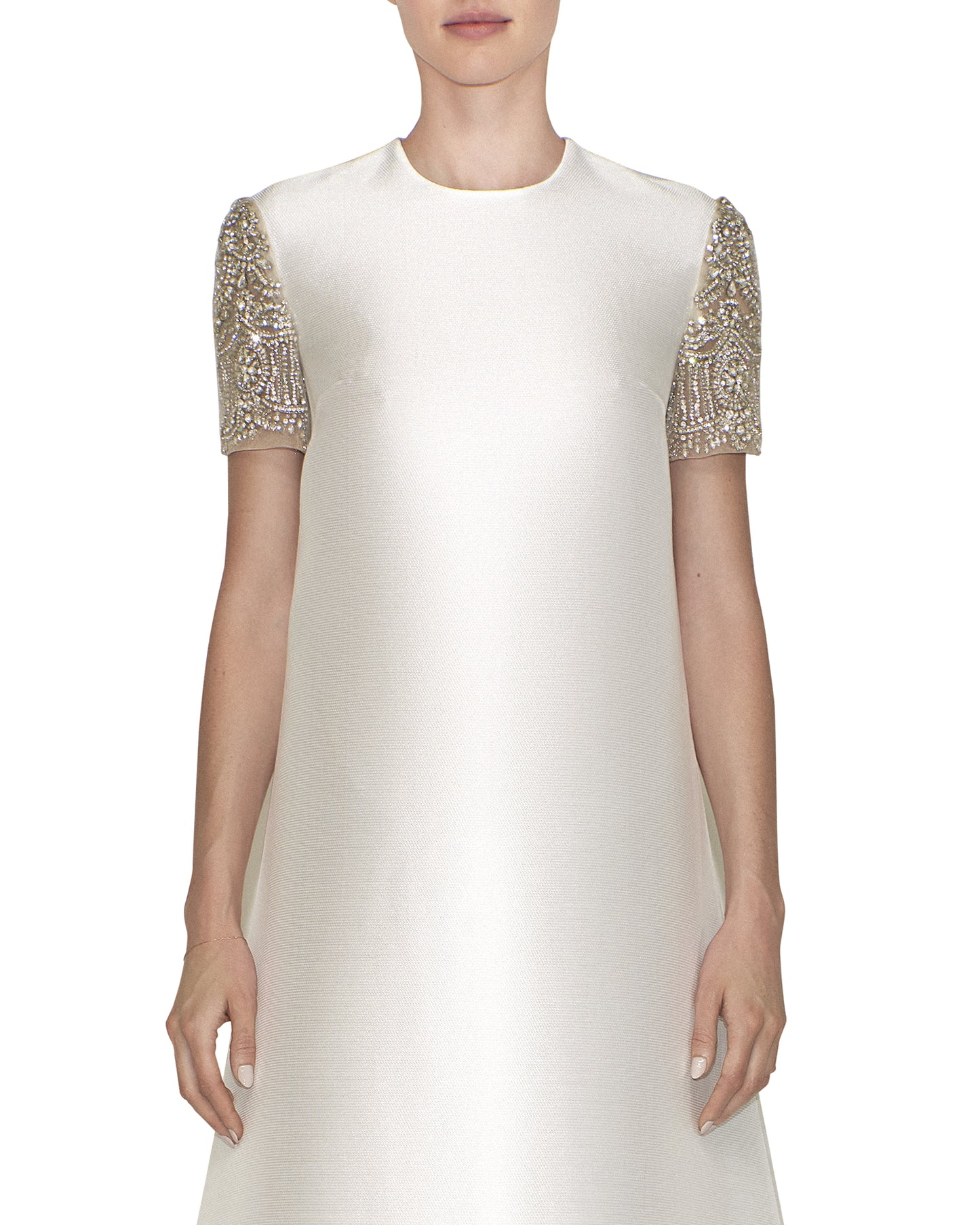 SHORT EMBROIDERED CAP SLEEVE A-LINE DRESS